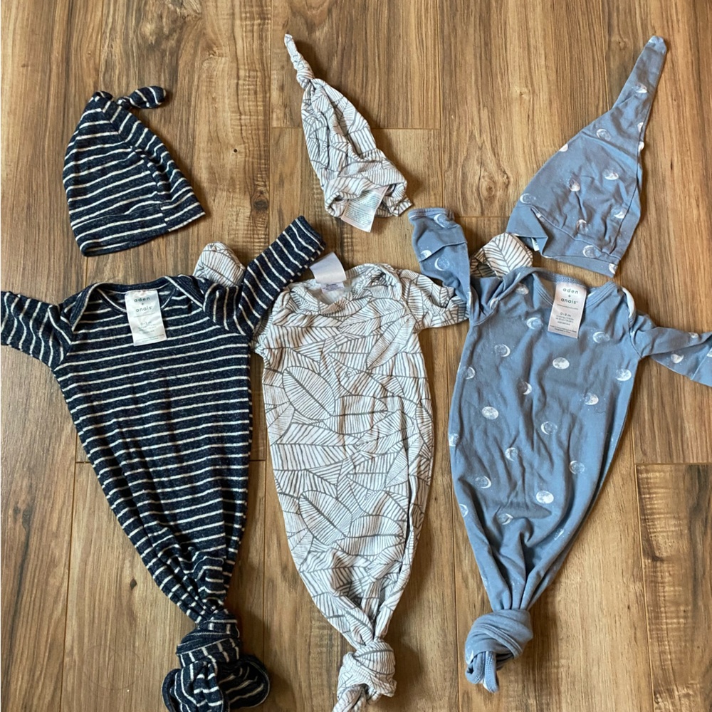 Bundle! Three Aden and Anais Baby Gown and Hat sets.